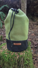 Vintage Green Wool and Black Waxed Canvas Bucket Bag