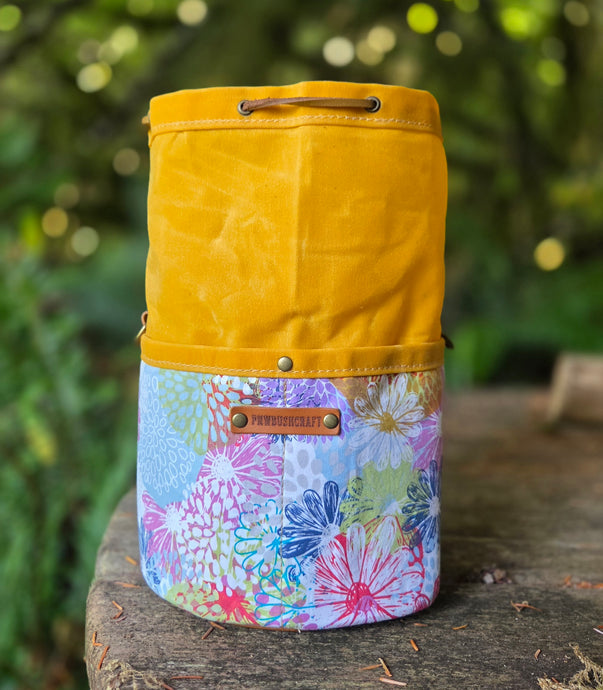 Deluxe Yellow Waxed Canvas Cedar Bucket Bag with Pockets