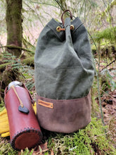 Deluxe Leather and Green Waxed Canvas Bucket Bag