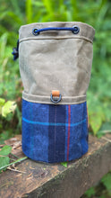 Tan Waxed Canvas Medium Cedar Bucket Bag with Vintage Plaid Wool Pockets