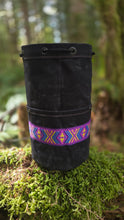 Black Cedar Bucket Bag with Vintage Purple Trim on Outside Pockets
