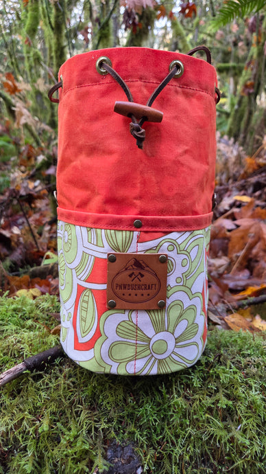 Deluxe Orange Waxed Canvas Cedar Bucket Bag with Pockets