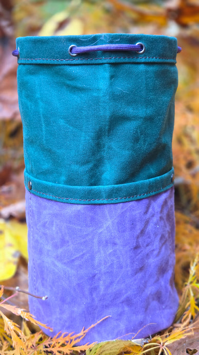 Green and Purple Waxed Canvas Cedar Bucket Bag Small