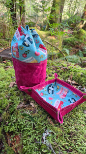 Raspberry Waxed Canvas Bucket Bag &amp; Matching Travel Tray