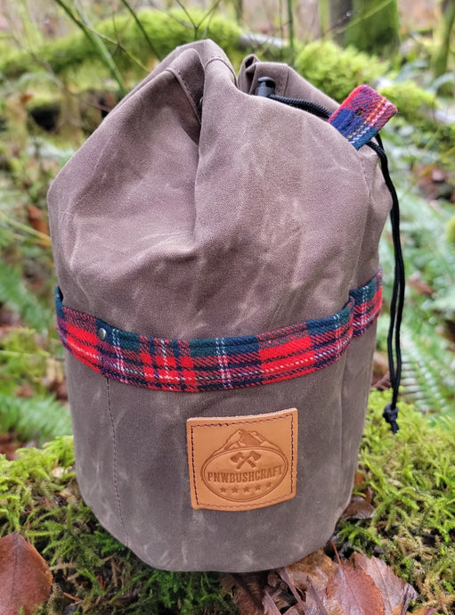 Large Cedar Bucket Bag with Vintage Pendleton on Outside Pockets
