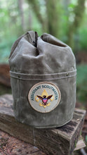 Tan Waxed Canvas Cedar Bucket Bag with Boy Scout Patch