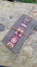 Brown Canvas Roll Up Pouch with Vintage Woven Trim