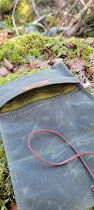 Green Waxed Canvas Roll Up Pouches with Vintage Wool Lining