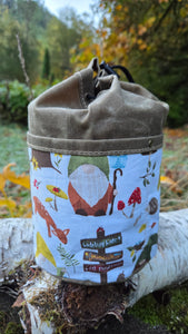 Waxed Canvas Cedar Bucket Bag with Gnomes