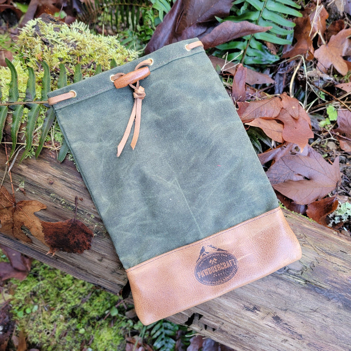 Green Waxed Canvas and Leather Tinder Bag