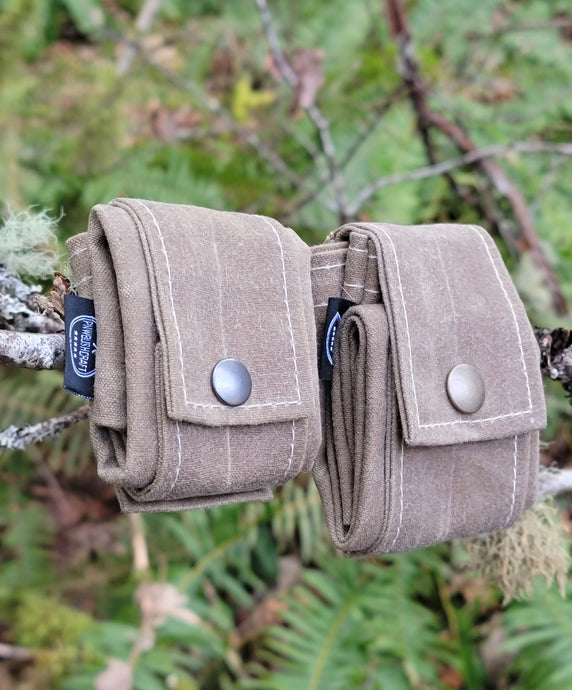 Big and Little Set of Rugged Waxed Canvas Foraging Pouches, Hip Bags