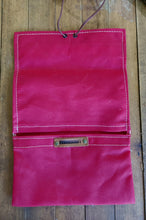 Red Canvas Roll Up Pouch with Leather Cord and Vintage Trim