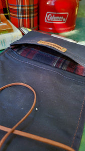 Navy Waxed Canvas Roll Up Pouch with Vintage Pendleton Wool Lining