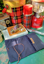 Navy Waxed Canvas Roll Up Pouch with Vintage Pendleton Wool Lining