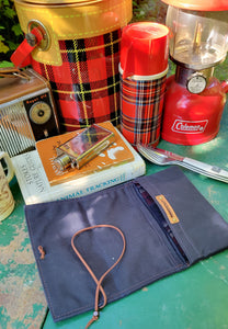 Navy Waxed Canvas Roll Up Pouch with Vintage Pendleton Wool Lining