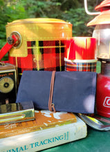 Navy Waxed Canvas Roll Up Pouch with Vintage Pendleton Wool Lining