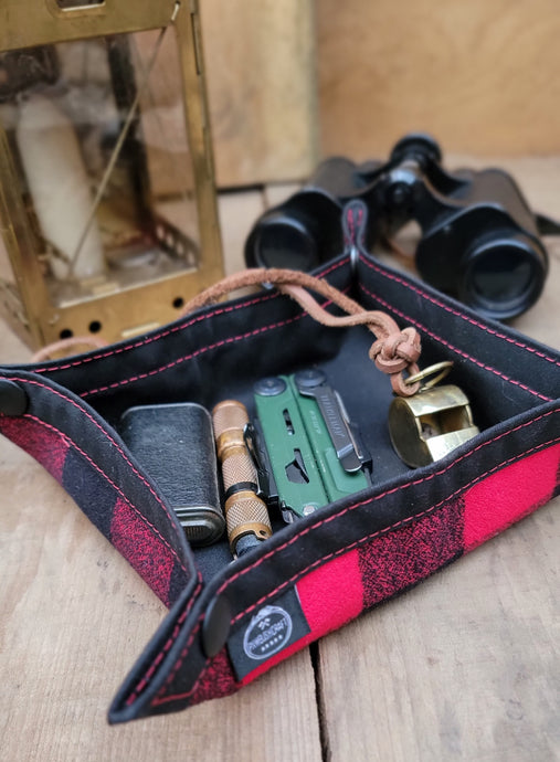 Black Waxed Canvas and Flannel Travel Tray for your Gear or EDC