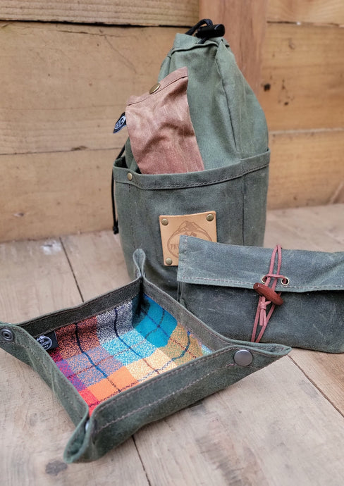 Waxed Canvas and Colorful Flannel Travel Tray for your Gear or EDC