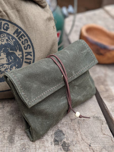 Small Green Waxed Canvas Roll up Pouch - PNW BUSHCRAFT